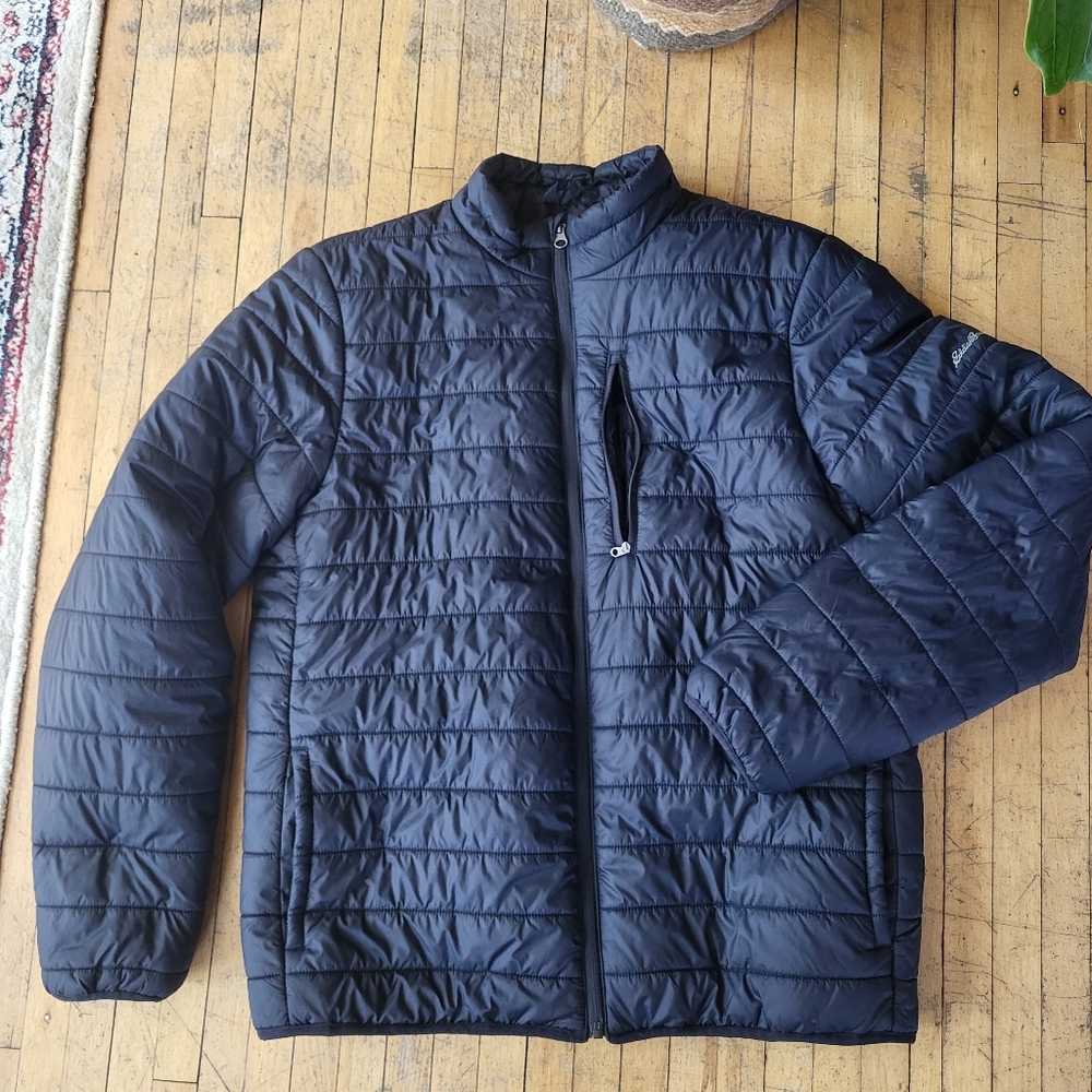 Eddie Bauer Black Quilted Puffer Jacket Packable Warm Lightweight Chest Pocket L